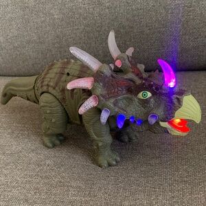 Light-Up with Sounds Walking 14”L Green Triceratops Dinosaur Kids Toy